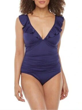 Liz Claiborne Swimsuit Ruffle V Neck Adjustable NWT  12